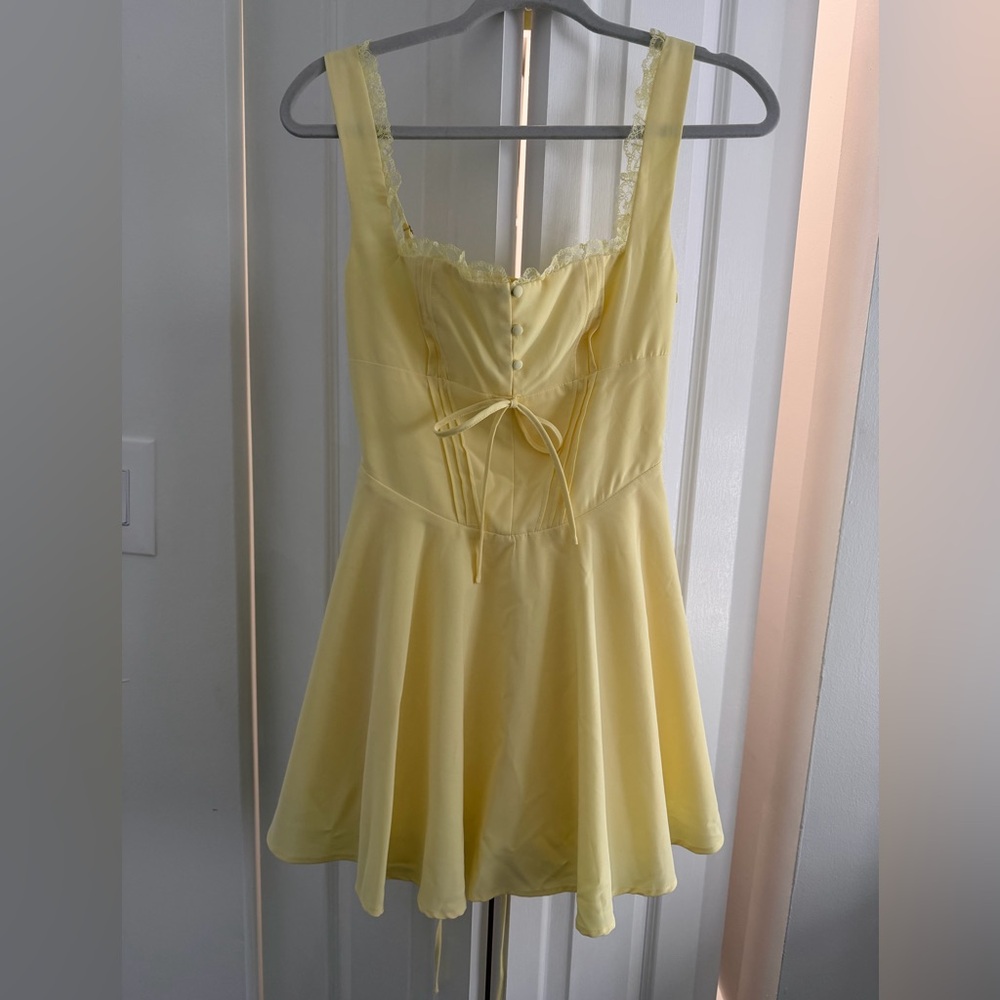 Yellow Sleeveless Dress with Lace Trim